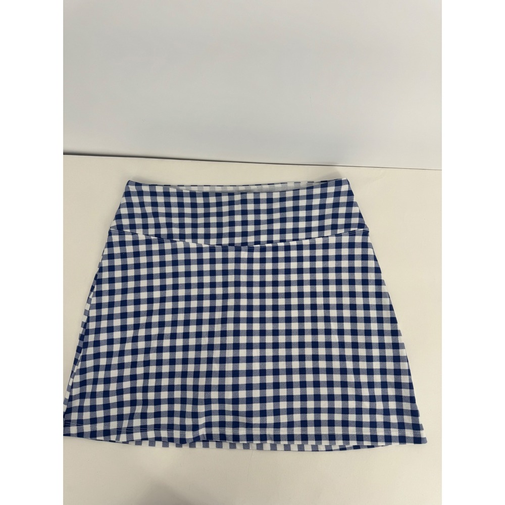 Slender Shapes Sz M Blue White Gingham Check Skort Elastic Waist Stretch